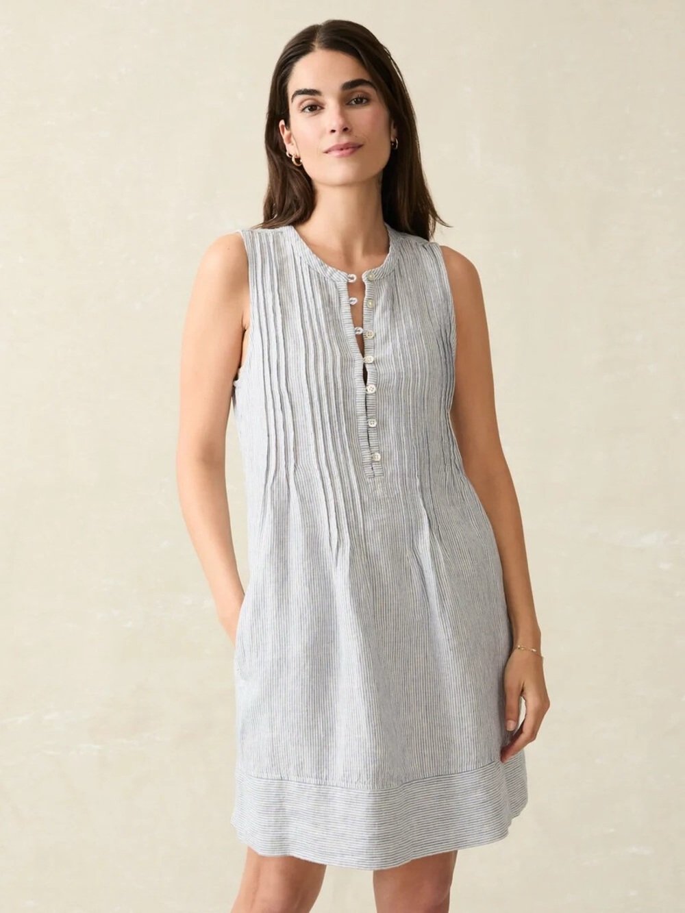 Faherty Isha Basketweave Dress in Blue Mini Stripe
